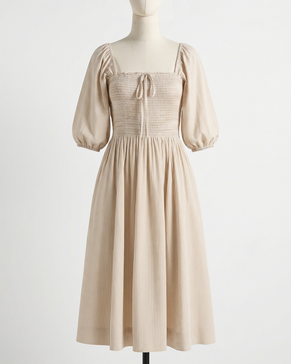 100% Organic Cotton Gauze Smocked Square Neck Midi Dress